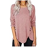 Generisch Unterbrecher Langarmfrauen Frauentunika Sommer-Langarm Tops Für Frauen Wimpernhemd Women Casual Modes Mody Solid Color Button Langarmed T Shirt Damen Top Lange Tee Hemden Bündel (M, Rosa)