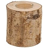 Deko Teelichthalter ''Rustica'' - Größe M - Naturholz-Baumstamm mit Glas-Einsatz - Weisse Birke - Höhe ca 10 cm - Dekoration Windlicht Kerzenhalter
