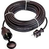 as – Schwabe Gummi-Verlängerungsleitung – 50 m Kabel mit Schutzkontaktstecker und Schutzkontaktkupplung inkl. Schutzkappe ­– 230 V, 16 A Verlängerungskabel – IP44 – Schwarz I 60365