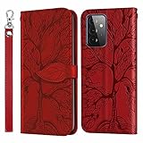 Nadoli Leder Tasche für Samsung Galaxy A52,Kreative Geprägte Magnetverschluss Kartenfach Standfunktion Lanyard TPU Brieftasche Schutzhülle Handytasche Etui mit Blätter Baum Entwurf