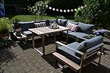 bomey Ecklounge Atlanta in Braun I Lounge-Set bestehend aus Sessel & Ecksofa in braun + Tisch im Edelstahl/Teak Design inkl. Polstern in Grau I Gartenmöbel-Set für Garten + Terrasse + Wintergarten