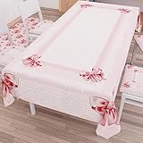 PETTI Artigiani Italiani - Tischdecke, schmutzabweisend, rechteckig, für Küchentisch, Design Schleife Rosa X24 Sitzer (140 x 450 cm), 100% Made in Italy