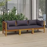 ZEYUAN 3-Sitzer-Gartensofa mit Auflage, Lounge Sofa Outdoor, Garten Loungemöbel, Gartensofa, Gartenlounge, Balkon Set Möbel,Akazie Massivholz