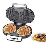 RUYICZB Mini-Waffeleisen in Herzform, doppelt dünnes Waffeleisen, machen Sie 2 x 6 Zoll Waffeln oder 10 Mini-Herzwaffeln, antihaftbeschichtete Kochplatten mit schneller Erwärmung