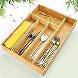 QINERSAW Bambus Besteckkasten Schublade Organizer Besteck Besteckaufbewahrung Schubladen Besteckeinsatz Küchenschubladen Organizer Küchen Besteckkasten Schubladeneinsatz Besteckeinsatz Küchenorganizer