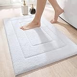 DEXI Badteppich rutschfeste,Weiche Badezimmerteppich Wasserabsorbierend Badematte maschinenwaschbar Badvorleger für Dusche,Badewanne und Toilette - Weiß,60 x 90 cm