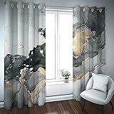 LEFEDA Schwarz und Grau Abstrakte Marmor Textur Verdunkelungsfenster Vorhänge Luxus Gold Risse Verdunkelnde Vorhänge mit Ösen Fensterdekor 2 Paneele 160x245cm