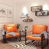 HOOSENG 2er Set PU Leder Sessel, Einzelsofa aus Weiche Kissen und Metallrahmen, Polsterstuhl Loungesessel, Ledersessel fur Wohnzimmer Studierzimmer, Orange, 58x58x74cm