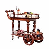 GAGALU American Villa Solid Wood Dining Trolley, Home Tea Cart, Mobile European Restaurant Wine Delivery Cart, Mit Unabhängiger Weinposition,Black Cherry Wood