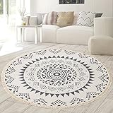 Bylphy Bohemian Dekorative Teppich mit Quasten 90 cm Baumwolle Handgemachte Weben Teppich Waschbare Mandala Runder Teppich Baumwollteppich for Wohnzimmer Kinderzimmer Schlafzimmer Teetisch