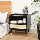 Rattan-Nachttisch aus Holz, schlichter moderner Nachttisch mit 2 Schubladen für Schlafzimmer, multifunktionaler Nachttisch in Schwarz, Schlafzimmer-Wohnzimmer-Aufbewahrungseinheit 54 (Größe: 54 x 40 x