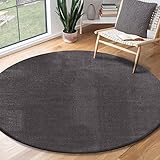 the carpet Relax Moderner Flauschiger Kurzflor Teppich, Anti-Rutsch Unterseite, Waschbar bis 30 Grad, Super Soft, Felloptik, Anthrazit, 120 cm Rund