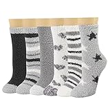 HIALTODAY 6 Paar Kuschelsocken Damen, Flauschige Bettsocken aus Korallenfleece, Dicke warme Plüschsocken, Weiche bequeme Flauschsocken im Winter