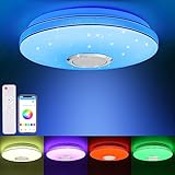 36W LED Deckenleuchte Dimmbar mit Bluetooth Lautsprecher, RGB LED Deckenlampe mit Fernbedienung oder APP-Steuerung, RGBW Farbwechsel Sternenhimmel Musik für Wohnzimmer Schlafzimmer Küche Kinderzimmer