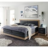 Lomadox Boxspringbett 180x200 cm mit Topper | Doppelbett in anthrazit und Holz mit Härtegrad H2