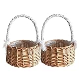 2pcs KorbköRbe Mit Korb Geflochten Korb FüR Geschenke Weidenkorb OsterköRbchen BlumenmäDchen KöRbe Wicker Rattan BlumenköRbe KöRbchen Mit Henkel Hochzeit Deko KöRbchen Blumenkorb Hochzeit