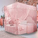 Shanbor Bett Vorhang, langlebige Pole Bett Vorhang Luxus Prinzessin Schlafzimmer Moskitonetz Himmelbett, Moskitonetz(Pink, 150 * 200 * 200)