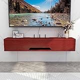 YJ Schwebender TV-Ständer, Wandmontage, TV-Aufbewahrungseinheit, Holz, Multimedia-Aufbewahrungsregal, Media-Entertainment-Center (Größe: 90 cm, Farbe: Rot)