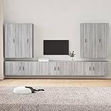 JUNZAI 7-TLG. TV-Schrank-Set, Wohnzimmer Möbel, Sideboard Wohnzimmer, Fernsehschrank, Tv Lowboard, Tv Kommode, Tv Möbel, Wohnwand, Grau Sonoma Holzwerkstoff