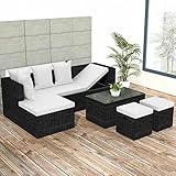 Festnight Lounge Gartenmöbel Set Rattan 4-TLG. Verstellbares Ecksofa,Gartenlounge Polyrattan,Lounge L Form Rattan,Balkonmöbel Lounge Kleiner Balkon,Schwarz und Weiß mit Auflagen Ecklounge Gartensofa