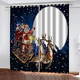 Verdunkelungsvorhang Kinderzimmer Junge Mädchen - 3D Blauer Sternenhimmel Weihnachtsmann Muster Vorhang Blickdicht Ösen, Thermovorhänge 2Er Set Schlafzimmer, Gardinen Wohnzimmer Modern 150X160cm (BxH)