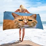 Strandtuch Himmelblaue Orange Katze Mikrofaser Handtuch Strandlaken Handtuch Schnell Trocknen Strandhandtuch Herren Frauen BadetüCher, HandtüCher, StrandtüCher 70x140cm