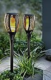 SONNENKERZE SOLAR-GARTENSTECKER FLAME, 2ER-SET SCHWARZ, 3 IN 1 FUNKTION: GARTENFACKEL, HÄNGELEUCHTE, TISCHLEUCHTE MIT LED FLAMMEN-EFFEKTBELEUCHTUNG