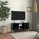 BULANED TV-Schrank, Fernsehtisch, Tv Lowboard, Fernsehschrank, Tv Bank, Tv Table, Tv Kommode, mit Massivholz-Beinen Schwarz 103,5x35x50 cm