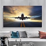 BIEMBI Sonnenuntergang-Flugzeug-Landschaftsdruck, moderne Heimdekoration, Wandbilder für Wohnzimmer, Poster, HD-Leinwandgemälde, Druck, Innenbereich, 50 x 70 cm mit Rahmen