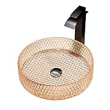 Badezimmer-Waschbecken, Waschtisch, Glasgefäß, Waschbecken, zylindrisches Aufsatzwaschbecken, Schüssel über dem Waschbecken, Kunstwaschbecken mit Wasserhahn und Pop-Up-Ablauf, Schwarz (Dunkelgelb) (O