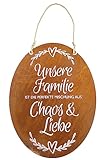 Metallschild Chaos Liebe Familie 0742-49 Edelrost Rost Metall Spruchtafel Schild Gartenschild Dekoschild Rostschild Tafel Spruch Türschild Deko Wand Tür Geschenk