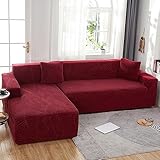 Jacquard Sofa üBerzug L Form Stretch Stoff Sofabezug Rutschfester Sofa Cover Relaxsessel Ecksofa Kombination Couch üBerzug MöBelschutz Couchbezug FüR Katzenpfote (ＡＡ（220-280cm）+BB（220-280cm）,Red 2)