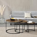 [en.casa] Couchtischset Arvidsjaur 3er Set Sofatische 3-TLG. Wohnzimmertische Stahlgestell rund Dunkler Holzton