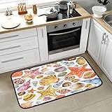 Bunte Muschel-Küchenteppiche, rutschfeste, gepolsterte Komfort-Fußmatten, saugfähiger Bodenläufer, Teppich, Badteppiche für Eingangsbereich, Badezimmer, Schlafzimmer, Heimdekoration, 99,1 x 50,8 cm