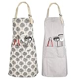 2 Stück Schürze Damen, Kochschürze Damen Kittelschürze Baumwolle küchenschürze mit Verstellbarem Nackenriemen für Kochen,Backen,Hausarbeit