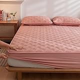 YUDEYU Gesteppt verdickt Spannbettuch hautfreundlich weich Tagesdecke Matratzenschoner (Farbe : Light pink, Größe : 180x200cm/high 5-26cm)