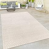 Paco Home Outdoor Teppich Wetterfest Balkon Wohnzimmer Skandinavisches Boho Muster Einfarbig Geometrisch 3D Effekt Moderne Deko, Grösse:200x290 cm, Farbe:Creme 2