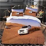BKCCZ 3D Bettbezüge 155x220 Geländewagen Junge Mädchen Bettwäsche-Sets 3 teilig Teenager Microfaser mit Reißverschluss Weißer Rennwagen Bettwäsche mit 2 Kissenbezug 80x80