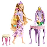 Disney Rapunzel - Schminktisch-Set mit beweglicher Rapunzel-Puppe, Pascal-Figur und 10 Accessoires für Styling-Spaß, für Kinder ab 3 Jahren, HLX28