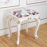 REMYS Vanity Bench Hocker mit gepolstertem Kissen, Klavierbank mit Holzschnitzerei-Beinen, gepolsterter Sitz aus atmungsaktivem Leder für Badezimmer, Schlafzimmer, B