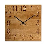 Mex-System Wanduhr Holz 30,5cm - Wanduhr aus Eiche Moderne Ohne Tickgeräusche - Wanduhren Ideal für die Küche, das Wohnzimmer und das Büro (Quadratisch)