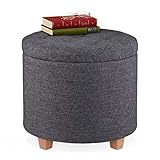 Relaxdays Sitzhocker mit Stauraum, gepolsterter Hocker rund, für Wohnzimmer, Leinen-Optik, H x D: 41 x 44 cm, dunkelgrau