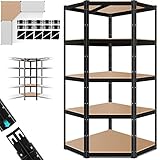 MASKO® Eckregal Lagerregal Schwerlastregal, Kellerregal, 180x75x40cm, bis 875 kg, 5 verstellbare Ablagen, MDF-Platten Regal aus Metall, Steckregal, Werkstattregal, Keller, Garage Schwarz