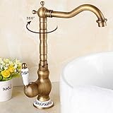 Wasserhahn Mischbatterie Antiker Waschbecken-Waschbecken-Wasserhahn, Drehbarer Auslauf, Deckmontage, Heiß- Und Kaltmischer, Wasserhahn, Keramikgriff, Badezimmer, Küche, Kran