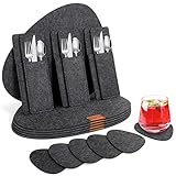 Cinnani Tischset Filz 18er Set, 6 Platzsets Filz, 6 Filzuntersetzer, 6 Bestecksäcken, Rutschfest Platzdeckchen Abwaschbar Tischsets, Esstisch Unterlage, Oval Tischuntersetzer, Platzset in Anthrazit