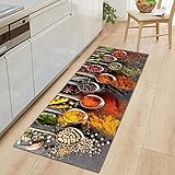 KINGGOO Läufer rutschfestes Küchenmatten,Geschirr & Gewürze 50 x 160cm rutschfeste Küchenmatten und Teppiche Waschbare Gummiunterlage Fußmatte Mikrofaser