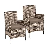 ESTEXO Polyrattan Gartenstuhl Set 2er Stuhlset Rattan Stuhl Garten Sessel Rattanstühle Balkonstühle Terrassenstühle Outdoor Stühle Balkonsessel (Beige-Braun)