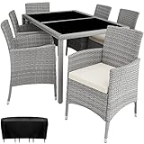 TecTake 800325 Poly Rattan Sitzgruppe für 6 Personen, Gartenmöbel Set mit Tisch und 6 Stühlen, Essgruppe für Garten Terrasse und Balkon, inkl. Sitzkissen und Schutzhülle (Hellgrau-Creme | Nr. 404323)