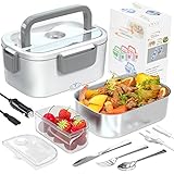 Nifogo Elektrische Lunchbox 2 in 1 für Büro/Elektrische Lunchbox Speisenwärmer,Elektrische Thermo-Bento-Box,Speisenwärmer Warmhaltebox Edelstahl für Essen,12V/220V für Auto, Zuhause und Arbeit (Grau)