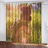 Undurchsichtig Gardine Sonnenuntergang Tier Hund 3D-Digitaldruckvorhänge Für Balkontür Mit Ösen 2Er Set Schlaufenvorhang Wohnzimmer Schlafzimmer Kinderzimmer Esszimmer 280(B) X250(H) cm
